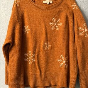 LOFT Women's cognac Sweater with Snowflake Design